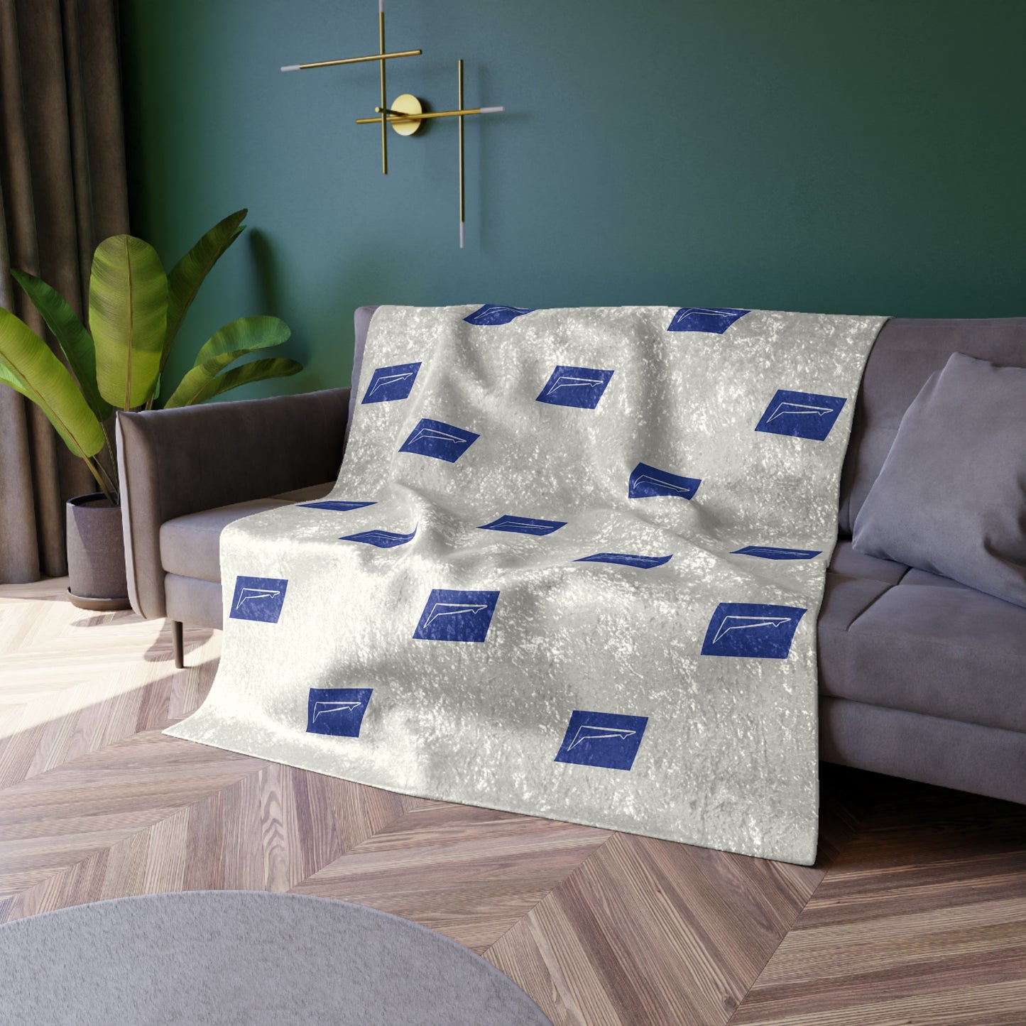 Dudda$ "Big Blue-White" Crushed Velvet Blanket
