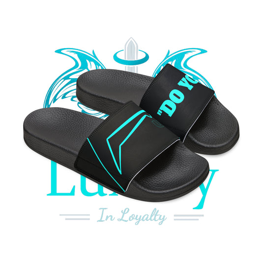 Dudda$ "Lightning Blue" Black Slides (Mens)